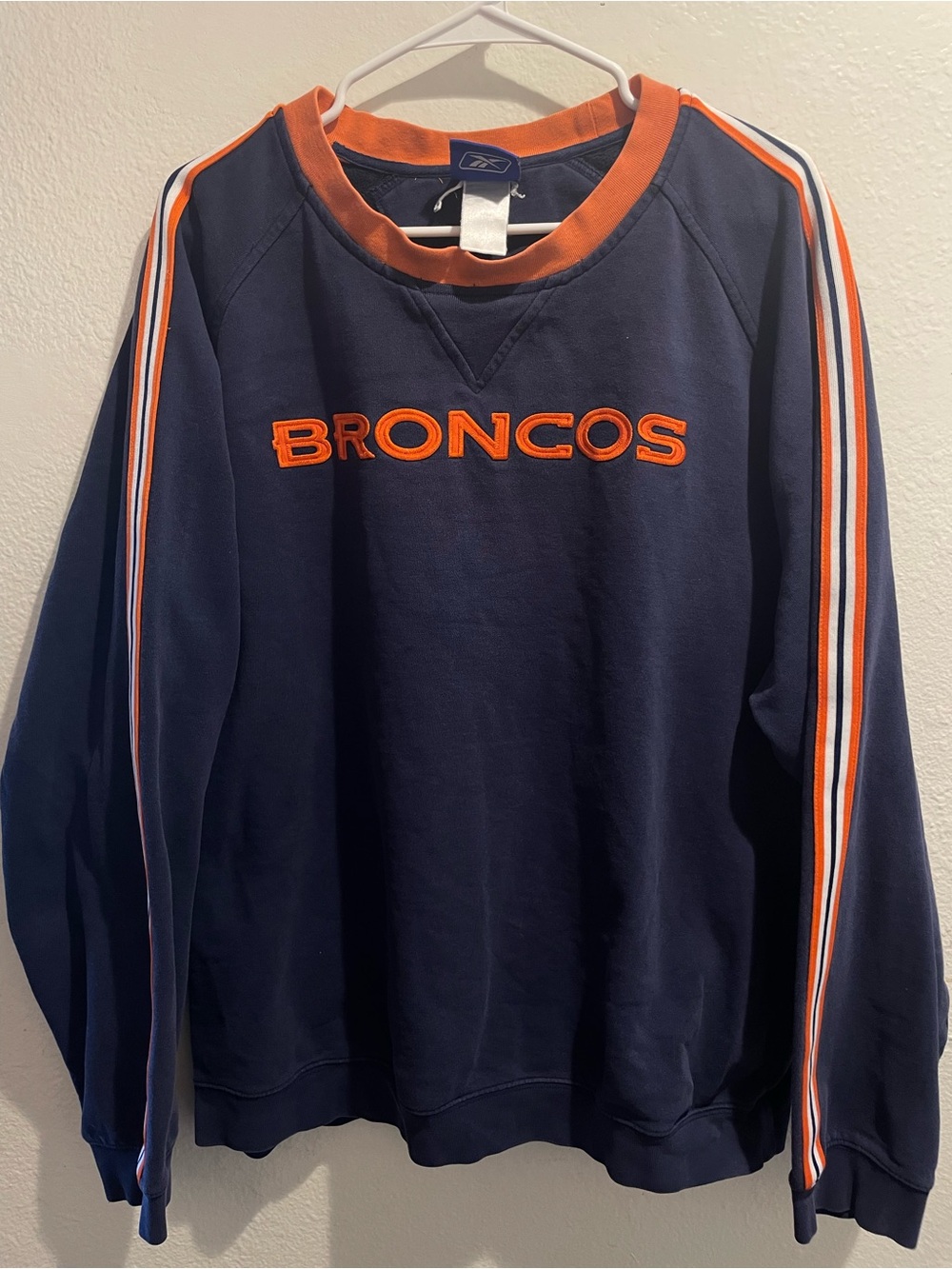 💎🔥Vintage Y2K Reebok NFL Denver Broncos Embroidered Spellout Crewneck 2XL